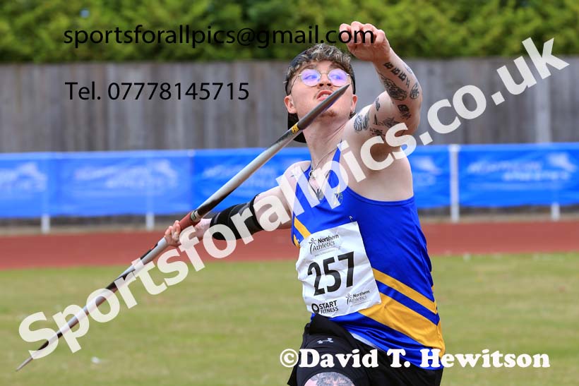Senior Mens javelin 2024 Northern Senior and Under-20s Track and Field Champs, Middlesbrough.  Photo: David T. Hewitson/Sports for All Pics